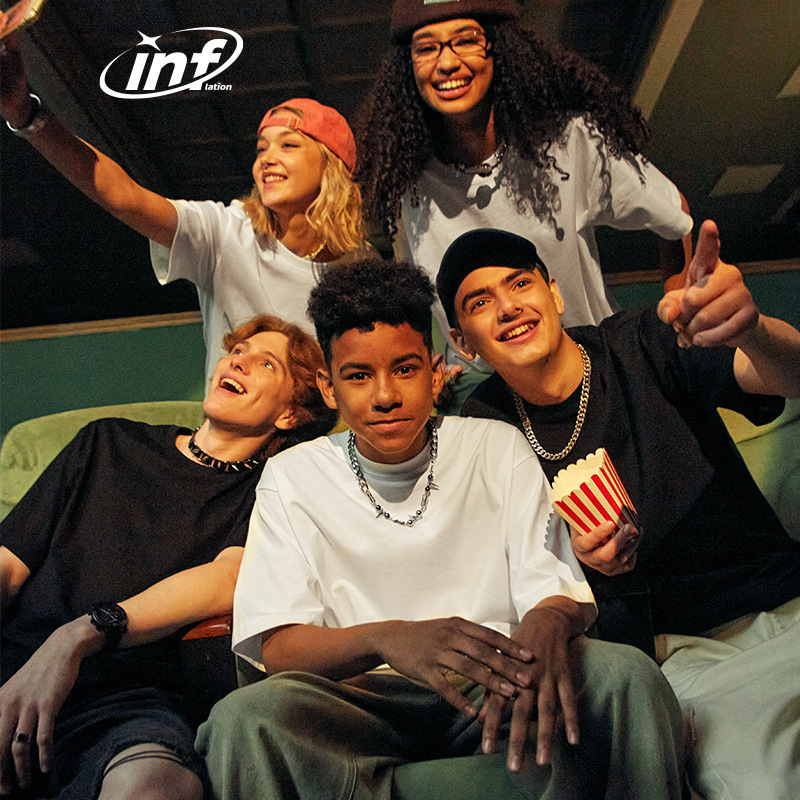 捷展严选|美式西海岸潮牌黑白纯色T恤2023夏季新品220g精梳棉短袖