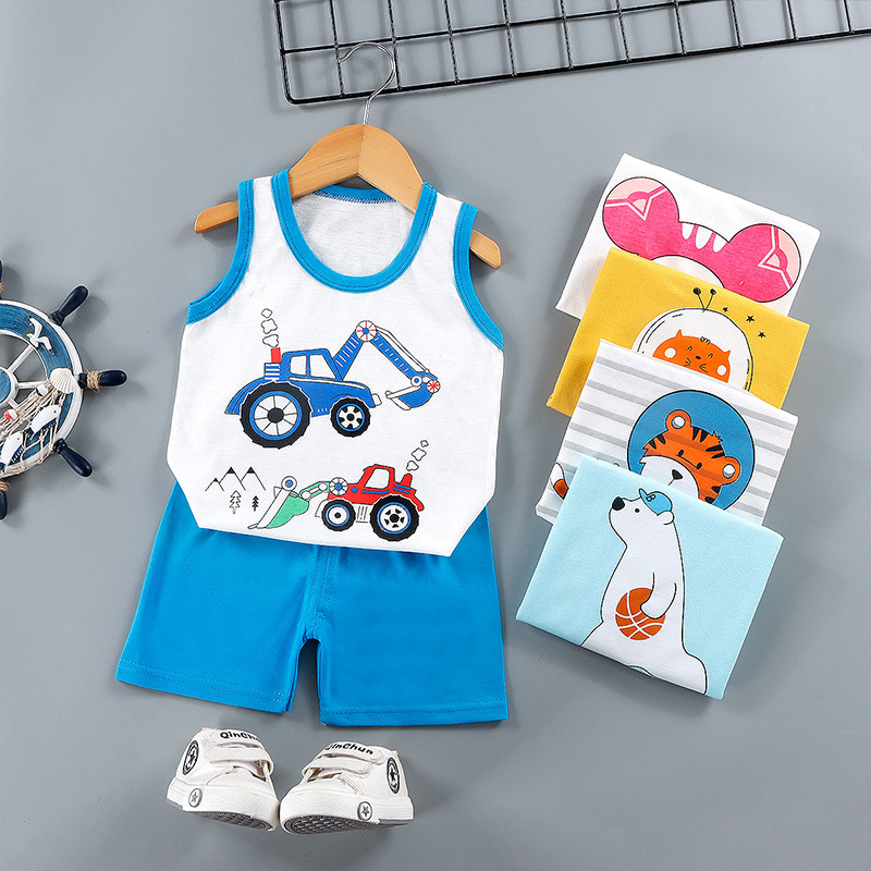 Summer Kidsren's Vest Set Pure Cotton Boys Shorts Clothes Girls Sleeveless Korean Style Pajamas Baby Summer Kidsren's Clothing Summer Kidsren's Vest Set Pure Cotton Boys Shorts Clothes Girls Sleeveless Korean Style Pajamas Baby Summer Kidsren's Clothing