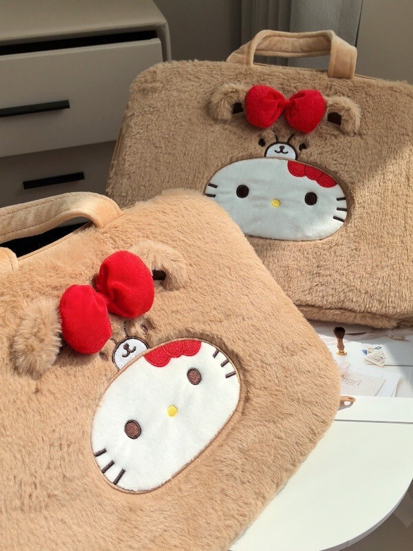 Cute Cartoon Plush Laptop Bag Transforms into Kt Cat Satchel Bubble Wrap Tablet Cosmetics Bag Suitable for 14-16
