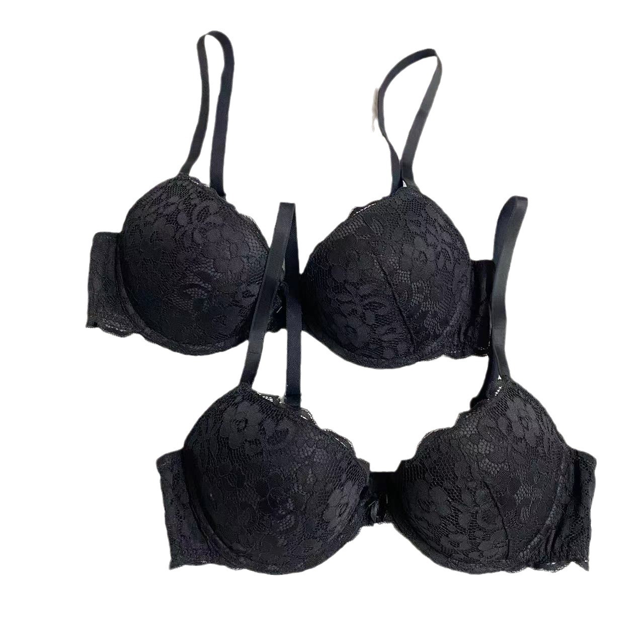 Autumn winter styles with sexy charming lace edges, black traditional thin top thick bottom cups to gather and support_voghion.com