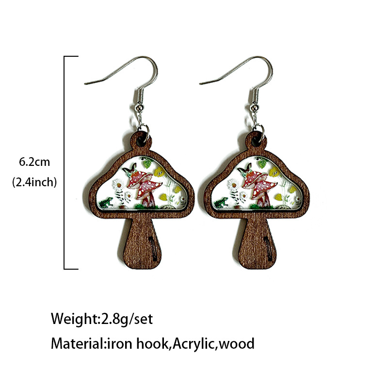 Cute Retro Mushroom Arylic Wood Women's Drop Earrings display picture 1