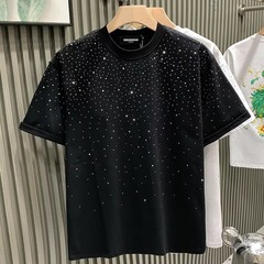 2025夏ヨーロッパ駅ファッションファッションブランド軽豪華男性tシャツ半袖星ホットドリルネット赤小衆半袖tシャツ