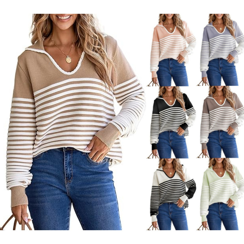 Navy Style Casual Knitted Women's Top New Cross-border Hot Selling European and American Amazon Hot Autumn and Winter Long Sleeve