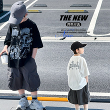 2026童装纯棉两件套5-16岁短袖T恤+短裤薄款运动风套装中大童男孩