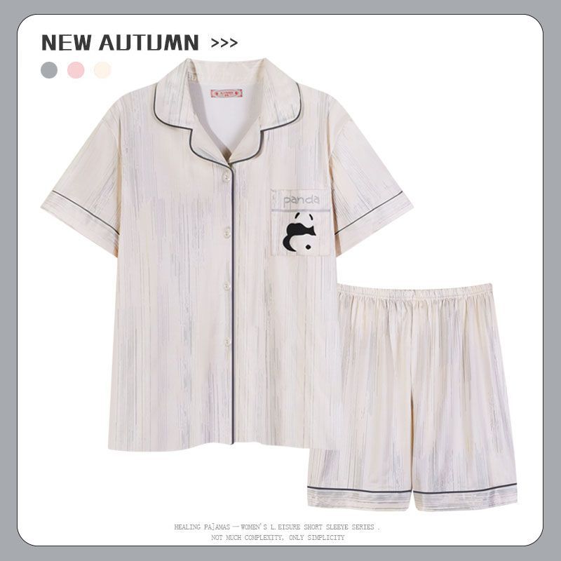 Venta al por mayor transfronteriza 180g pijamas de algodón de imitación mujeres rebeca de verano de manga corta traje de ropa de casa de dibujos animados lindo