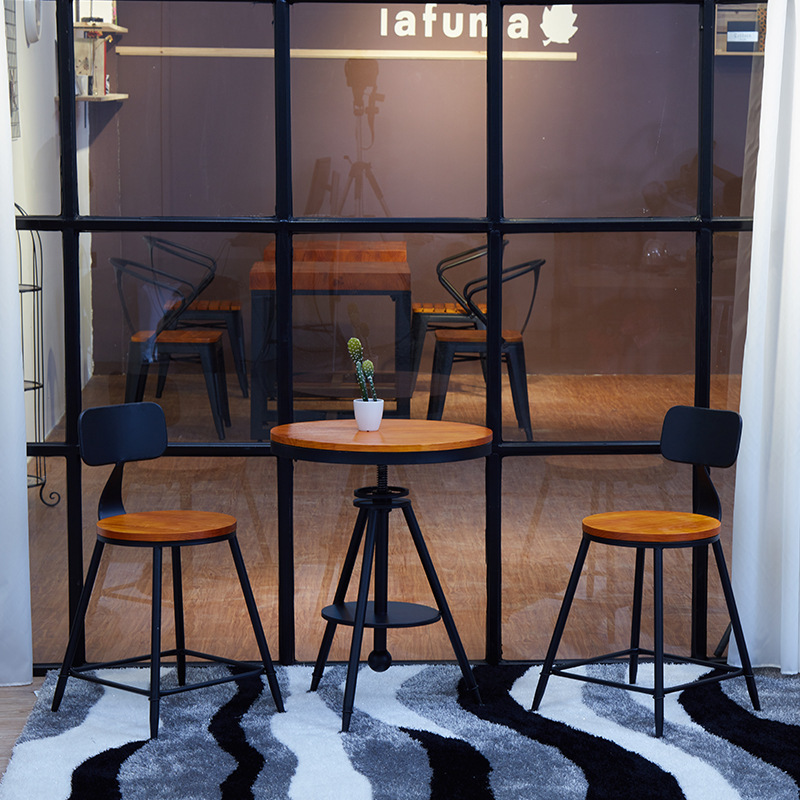 Solid Wood Balcony Small Round Table Cafe Sweet Shop Table and Chair Combination Retro Negotiation Table Bar Table Casual Table