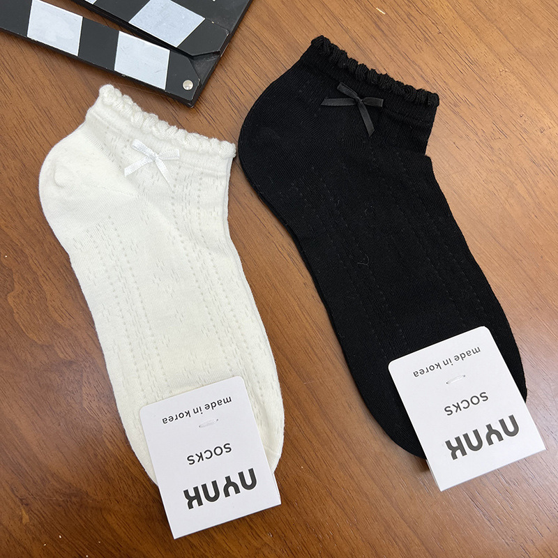 Spring New Women's Socks, Cotton Socks, Versatile Fashionable Mesh Thin Bow Girls' Daily Breathable
