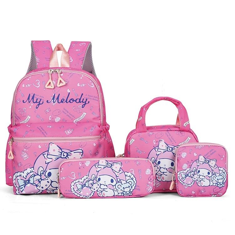 Children's cartoon backpack set with card holder, shoulder bag, school bag in colorful and pink designs