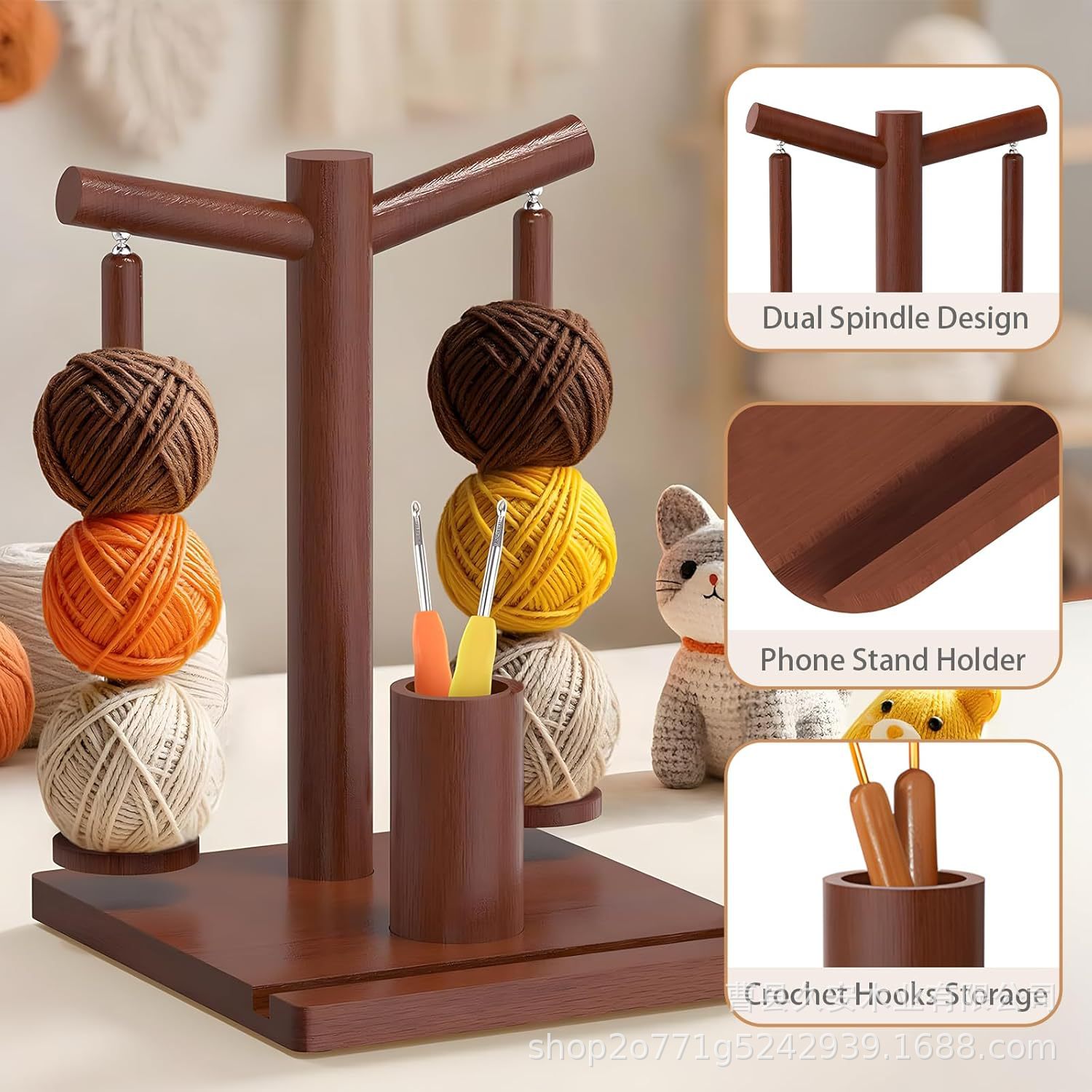Cross-Border Wooden Spool Rack Solid Wood Double-Axis Rotatable Weaving Yarn Storage Rack Weaving Tool Wool Rack