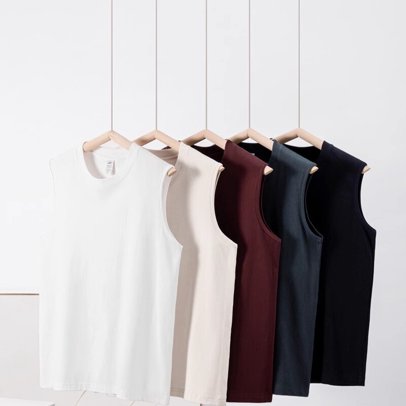 230g Japanese-Style High-Quality Pure Cotton Sleeveless Vest T-Shirt for Men and Women, Summer Wide Shoulder Small Neckline Tank Top, Solid Color Loose Fit