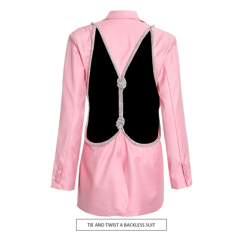 Comercio exterior transfronterizo 2024 nueva personalidad de la moda de color sólido intrigas sexy sin espalda un botón Chaqueta de traje de estilo occidental para las mujeres
