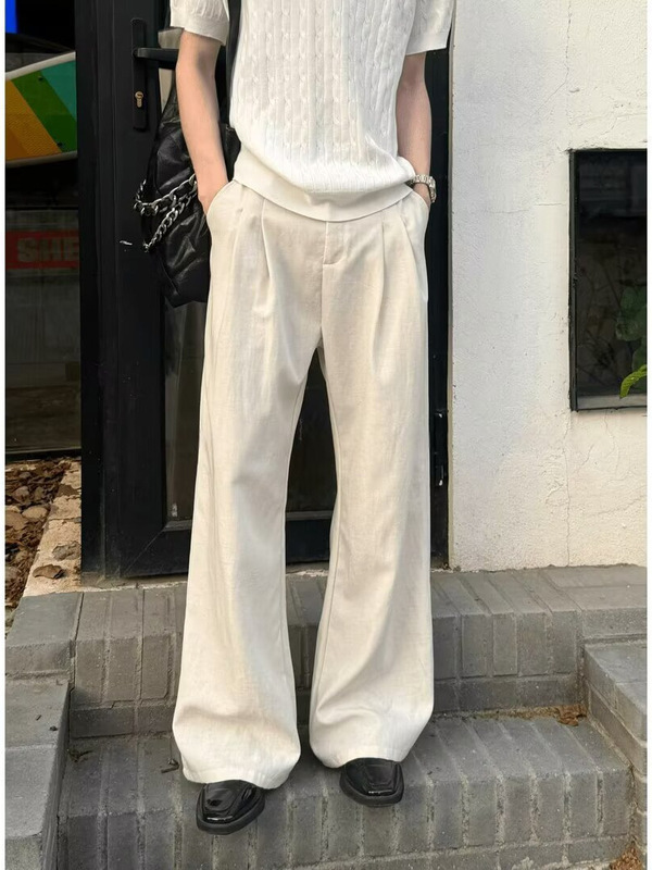 Tencel Linen Men's Trousers in Old Money Style with a High-End Feel, A-Line Design, Pleated Loose Wide-Leg Casual Long Pants Tencel Linen Men's Trousers in Old Money Style with a High-End Feel, A-Line Design, Pleated Loose Wide-Leg Casual Long Pants