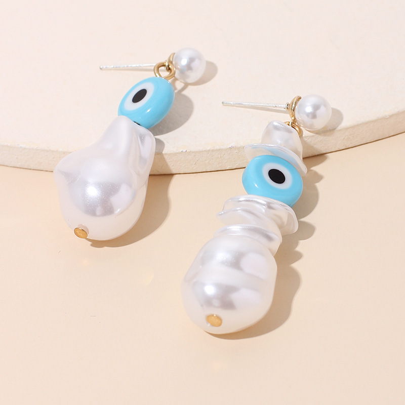 6g Weight No Inlaid Inlay Material Earrings Classification Wedding, Travel, Birthday, Festival Occasion Women'S Gender Devil's Eye Tassel Pearl Asymmetrical Earrings 5