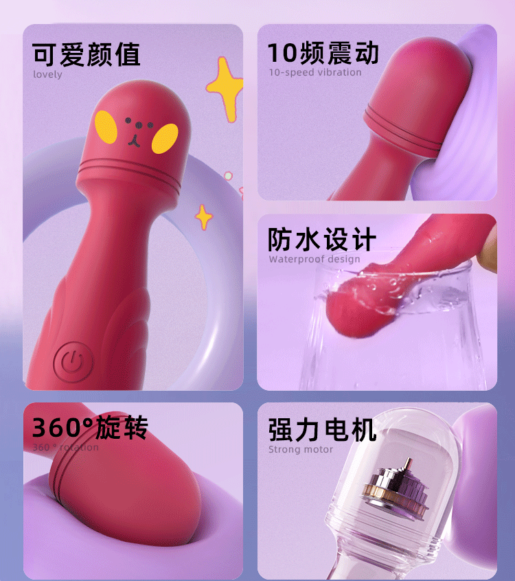 Mini Vibrating Wand with Silicone Anal Plug Attachment, Button Control, Purple — detail image 2