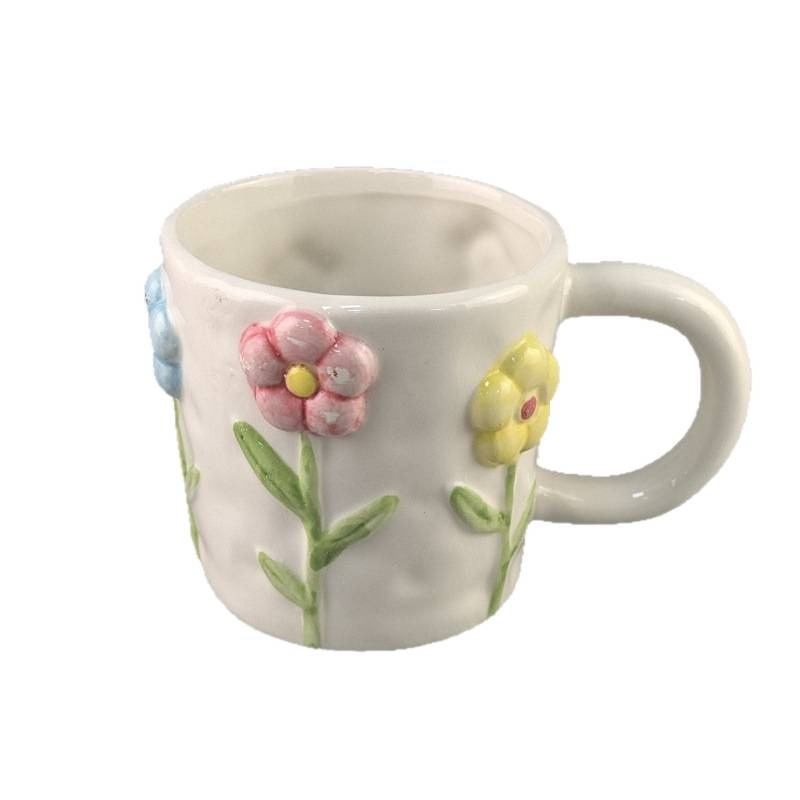 Taza de agua 3D estereoscópica de alta calidad regalos pequeñas flores herradura orquídea mano apretada irregular taza de cerámica en relieve