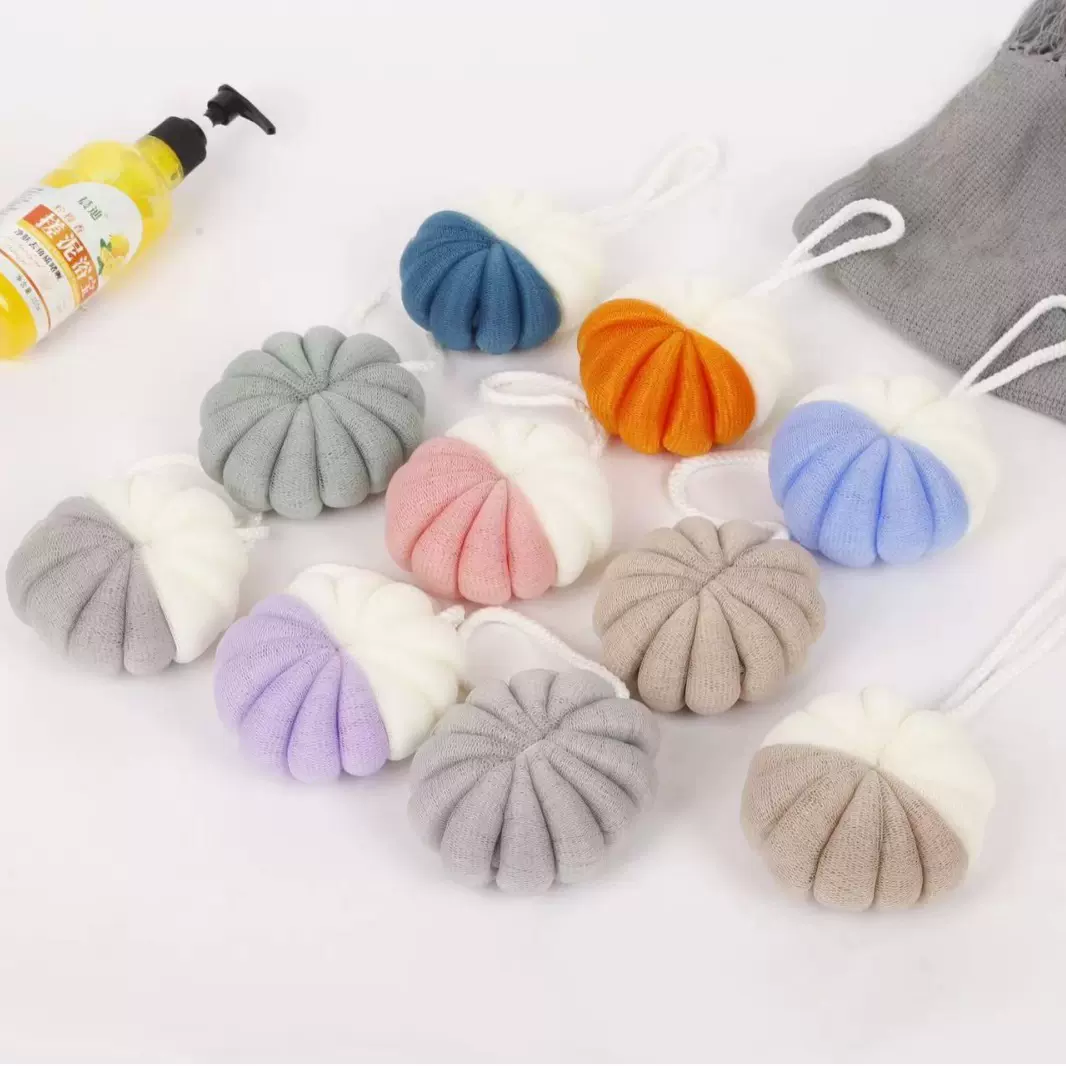 贝贝南瓜球双拼沐浴条家用不散洗澡沐浴球搓澡巾搓背条起泡网浴球