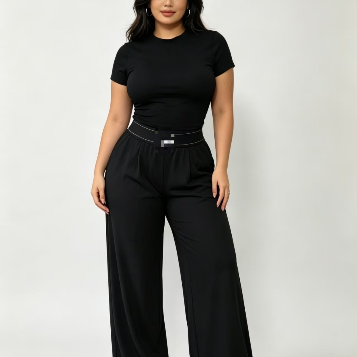 Nuevos pantalones de piernas anchas de cintura alta de primavera y verano transfronterizos europeos y estadounidenses + camisa deportiva de manga corta de yoga set de ocio