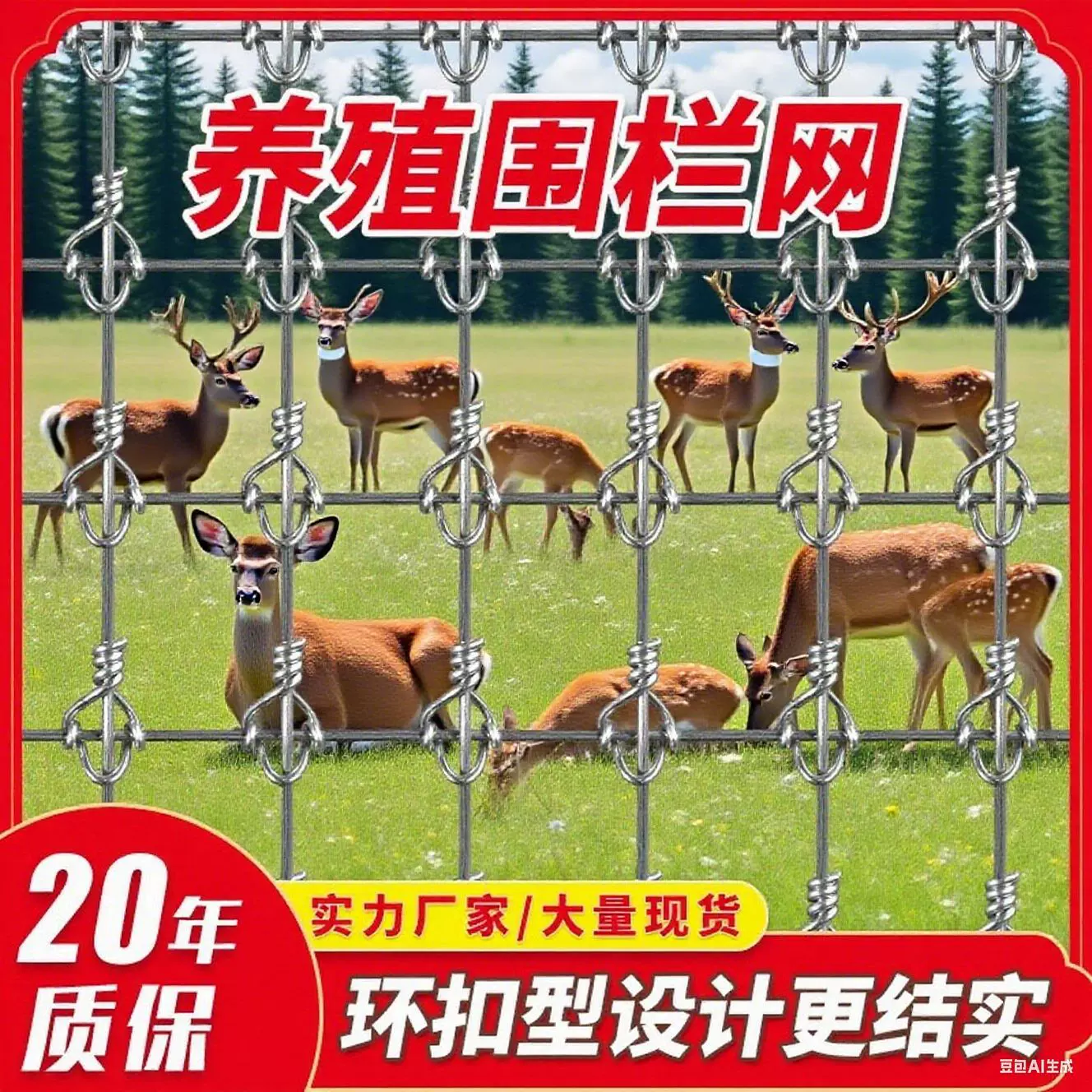 定制热镀锌草原网鹿网养殖护栏网农场牧场圈地网育林环扣网铁丝网