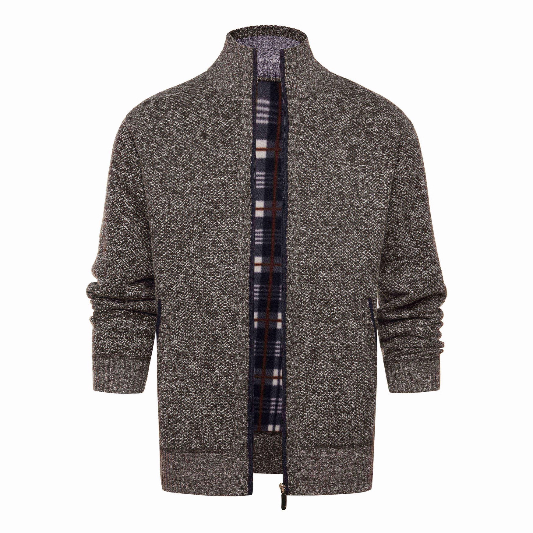 Nuevo transfronterizo Amazon otoño y invierno nuevo aguja fina de alta calidad para hombres con cardiganas de vello de cuello de pie abrigo de suéter cálido