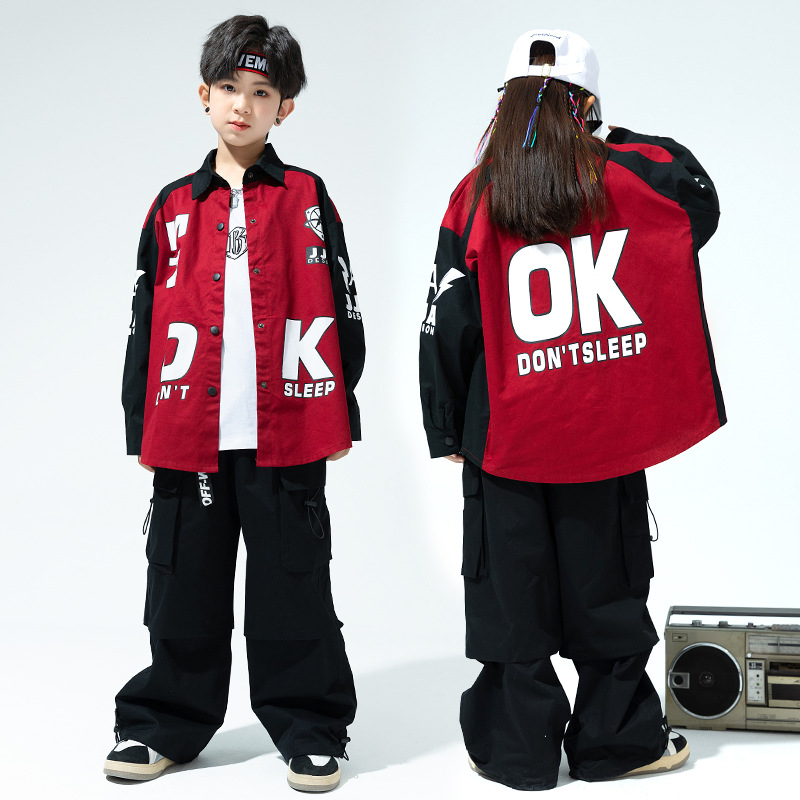 Street Dance Children'sy Clothing Boys'Hip-hop Overalls Suit Girls'Jazz Jazz Dance Long-sleeved Loose Performance Clothingy