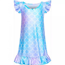 2023欧美新款童装儿童小马恐龙美人鱼彩虹可爱印花连衣裙女童睡裙