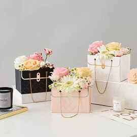 定制六角鲜花手提袋 印logo韩式花束防水袋 花店节日包装纸袋厂家