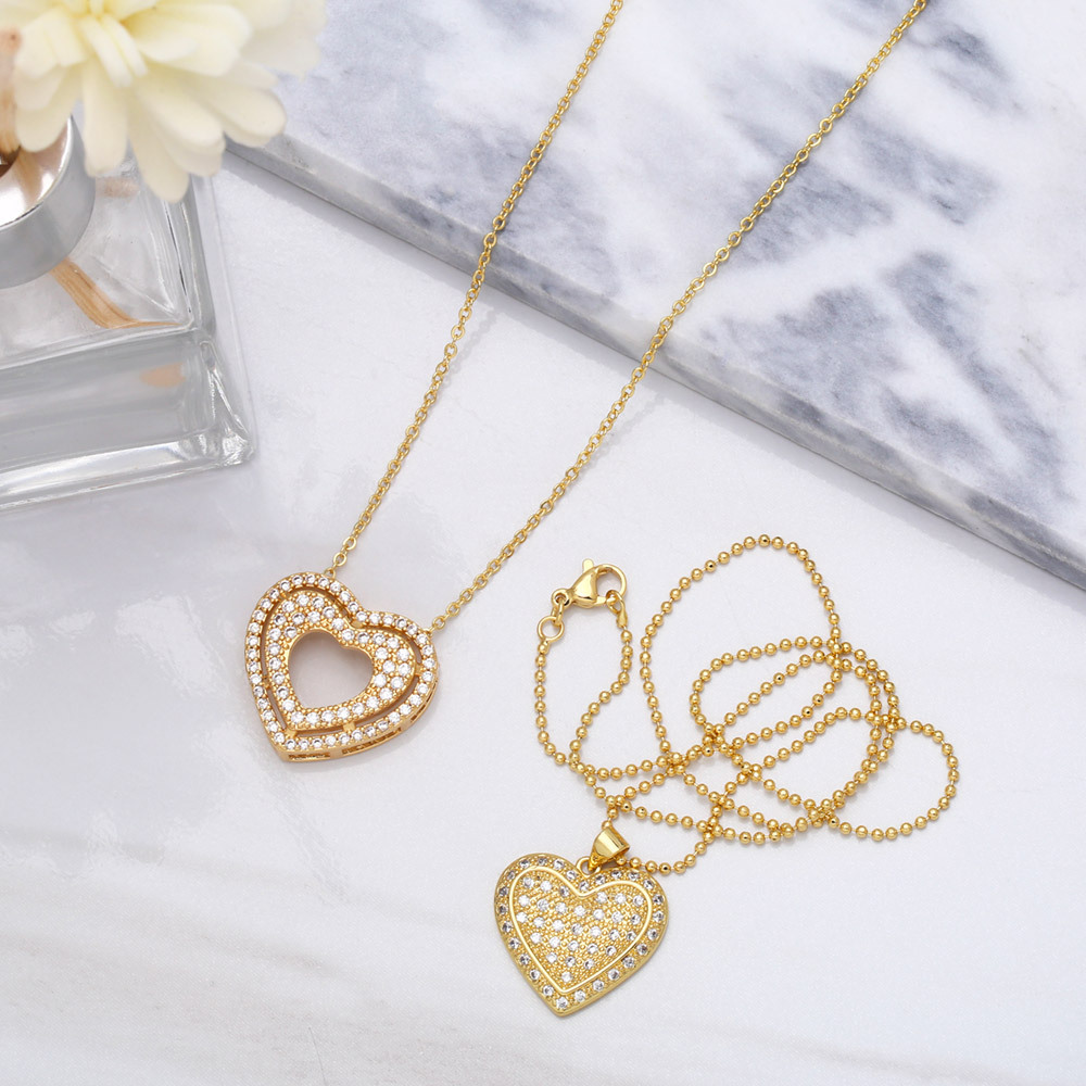 European And American Full Diamond Zircon Heart Copper Necklace Female Wholesale display picture 7