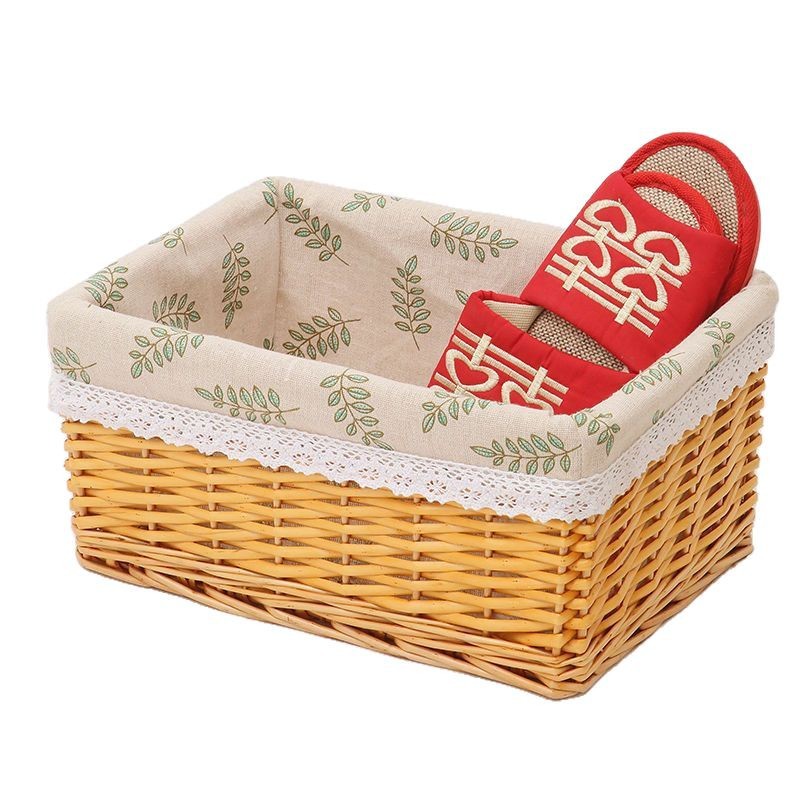 Cestas de tejido personalizadas de caña de escritorio de caña de juguetes de cajas de almacenamiento hechas a mano de cestas de almacenamiento revestidas de sauce