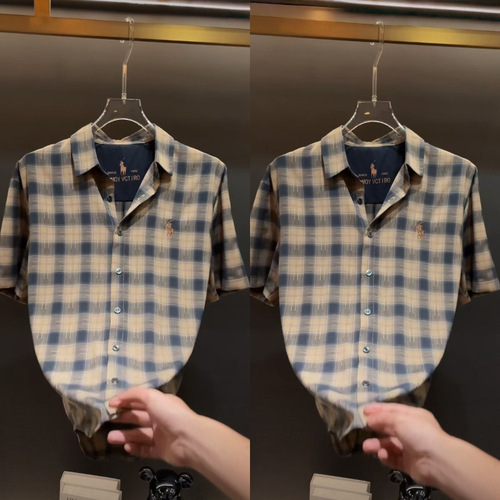 Elegance Brand High-End Mens Shirt 2025 Summer New Release Centaur Embroidery Loose Plaid Short-Sleeve Shirt