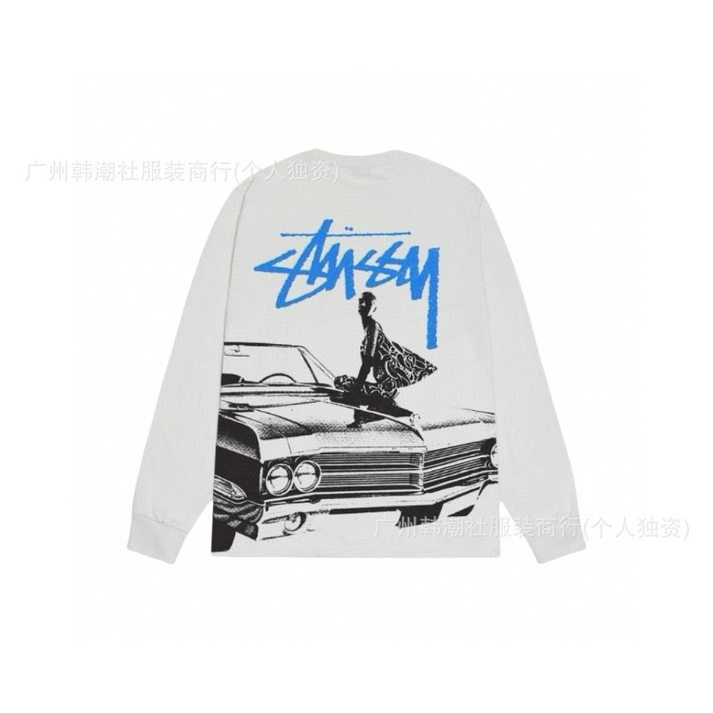 25S跨境斯图西长袖印花t恤美式潮牌STUSSY圆筒布休闲宽松男女同款|undefined