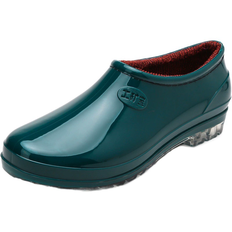 Дождевики с хлопковой подкладкой, водные туфли, женские непромокаемые резиновые сапоги с низким верхом и мелким горлом, Нескользящие модные корейские резиновые туфли для взрослых, теплая зима