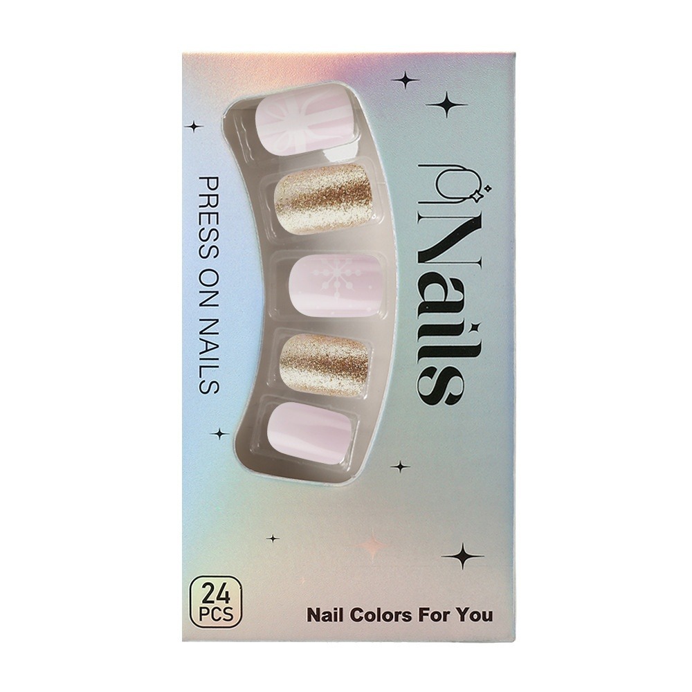 Short glossy Christmas fake nails for manicure