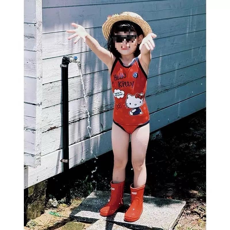 Girls Summer Casual Swimsuit Jumpsuit Kidsren's Summer Kitty Cat Print Swimsuit Kidsren's Clothing Z048