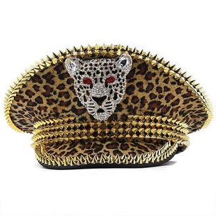 hat european and american makeup leopard print rivet figure hat masquerade punk hip hop western show