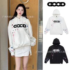 现货高品质GOODBRAND油彩泼墨连帽卫衣外套秋冬重磅帽衫男女同款