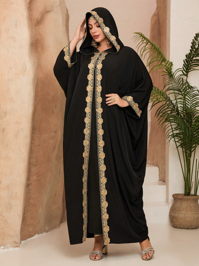 Robe longue musulmane brodée pour femme coupe ample élégante_voghion.com