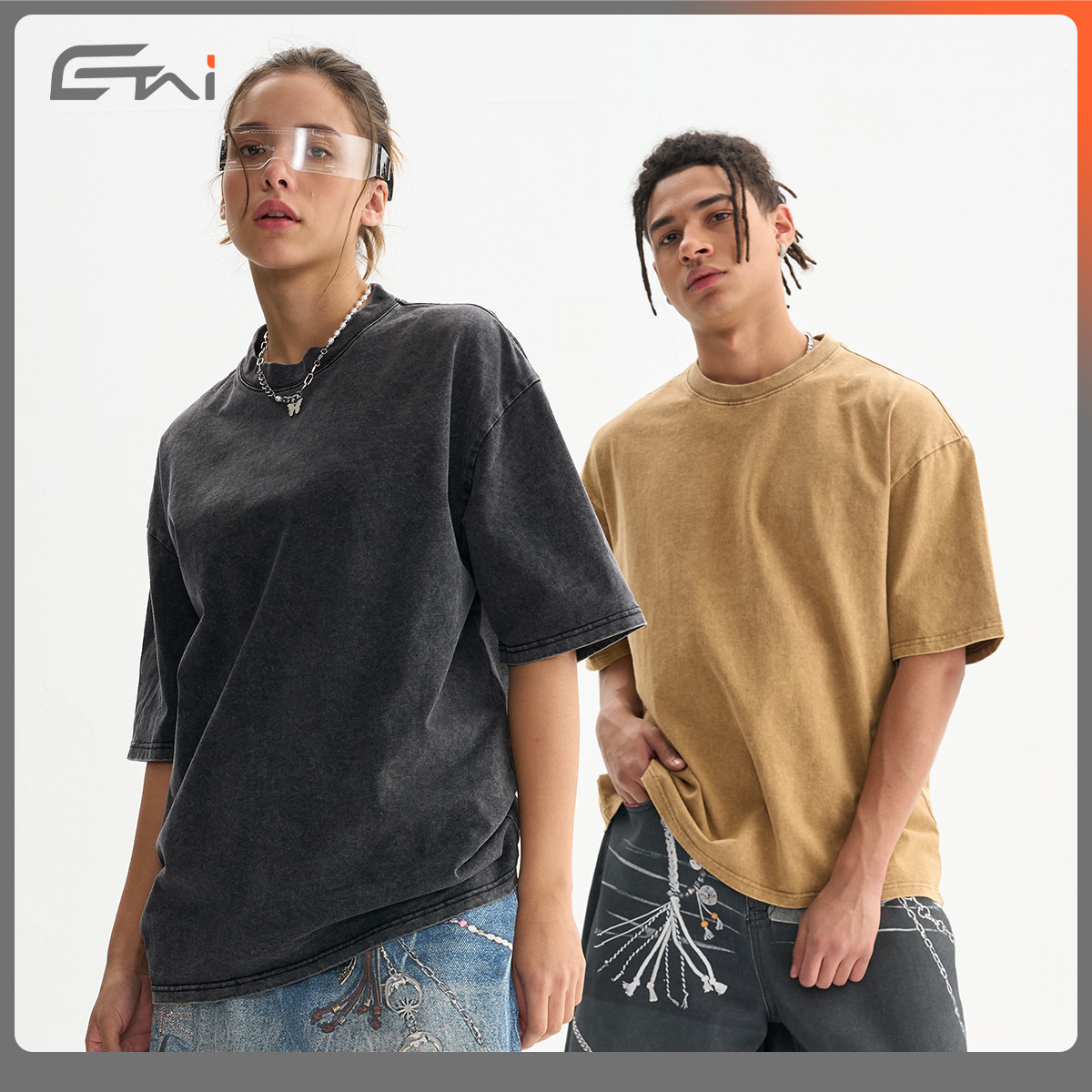 ETAI para hombre | Camiseta de cuello redondo lavada holgada de algodón pesado marca de moda de verano manga corta de hombre retro de alta calidad