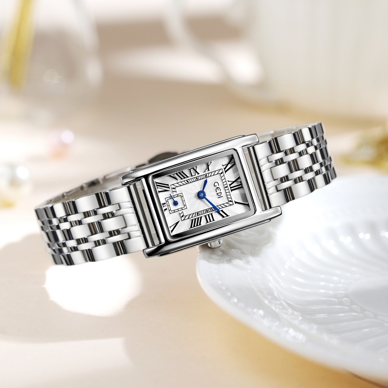 Gedi creativo independiente segunda mano luz lujo escala romana pequeña placa cuadrada impermeable cuarzo Acero inoxidable reloj Mujer