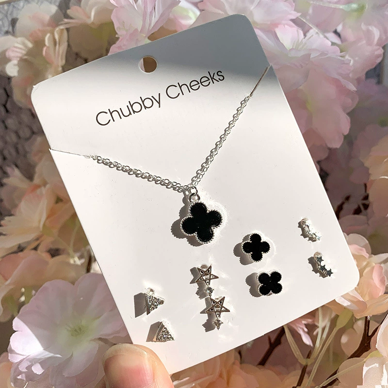 Серебряное ожерелье из жемчужины с сердцем, серьги, цепочка для ключей и сумки, азиатский стиль, четырехлистный клевер