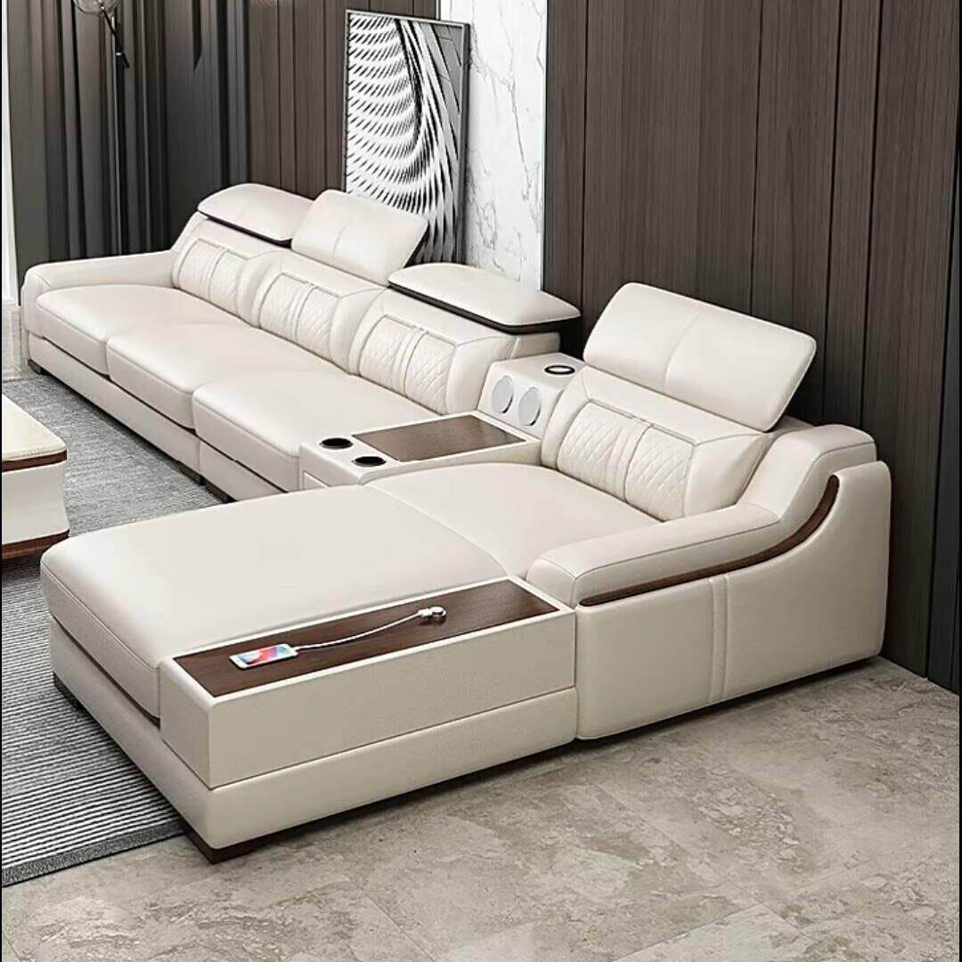 Sofá de cuero de vaca de primer piso, sala de estar, combinación de sofá de cuero italiano simple y moderno para el hogar. image 3