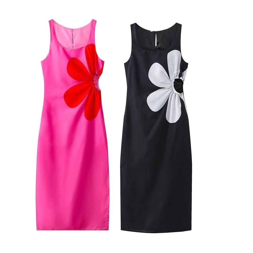Women's Sheath Dress Streetwear U Neck Printing Sleeveless Flower Midi Dress Holiday Daily display picture 1