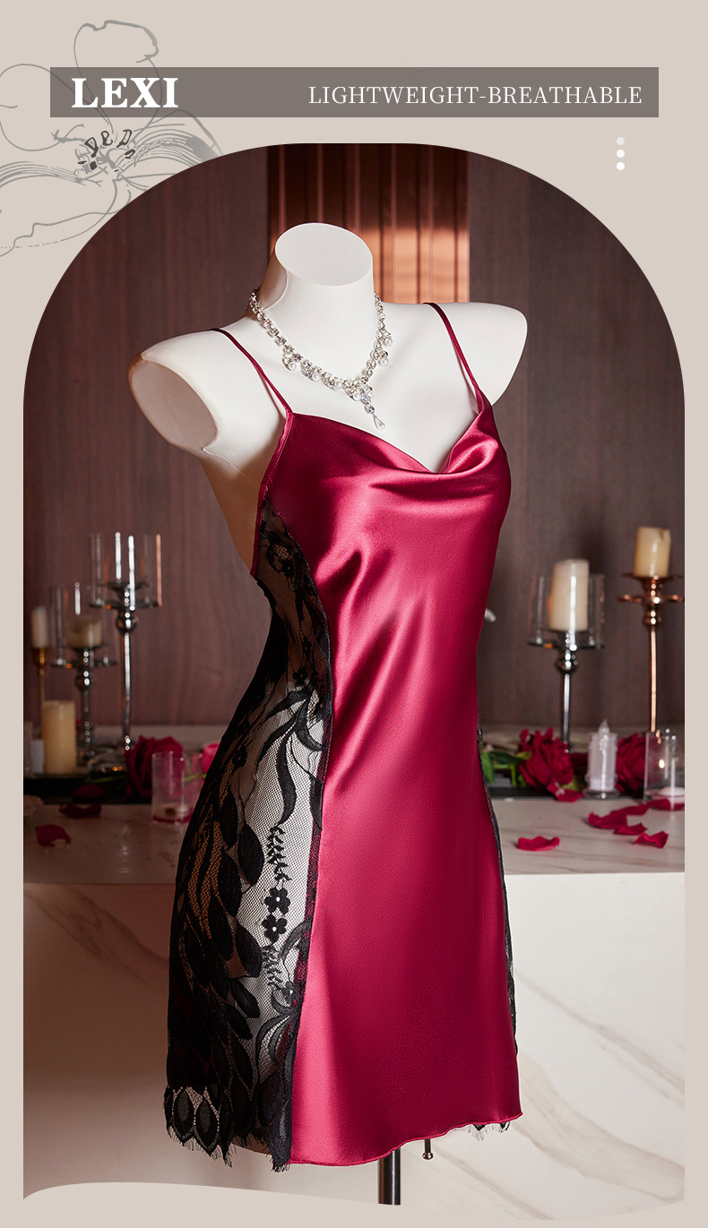 Camisón de encaje para mujer espalda descubierta vestido ajuste_voghion.com