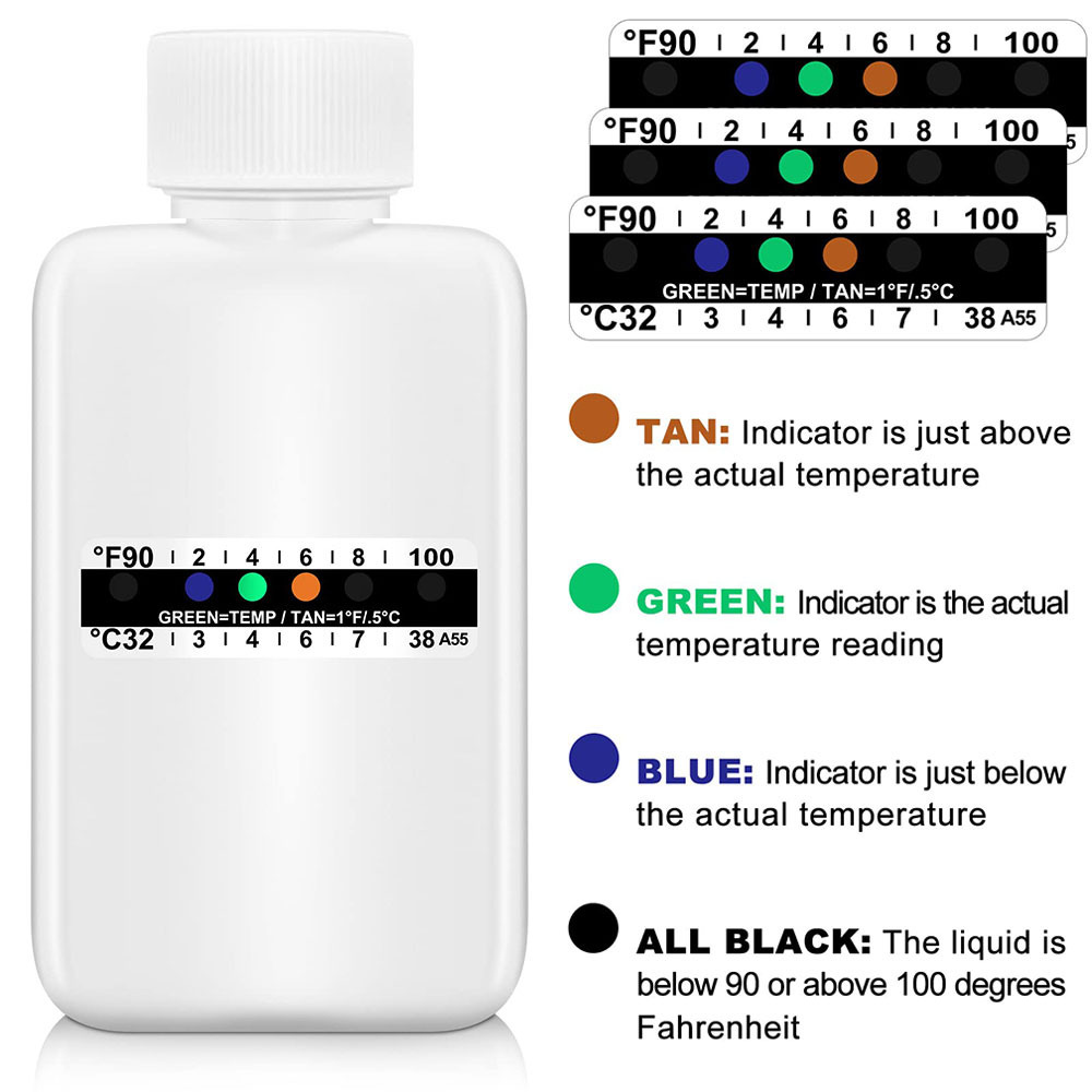 Amazon 12 Unids botella de prueba de orina termómetro pegatinas traje portátil herramienta de detección de orina papel de prueba de temperatura autoadhesivo