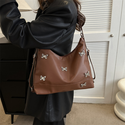 Retro Tote Bag Women's New Trendy Fashion Armpit Bag Niche Texture Bow Rhinestone Shoulder Bag Trendy