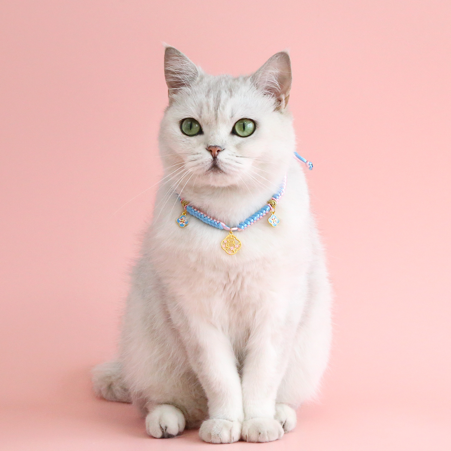 Mascotas atraen flores de melocotón feliz collar de ceja cuerda roja rosa azul tejido colgante de oro de arena gato perro collar de Año Nuevo