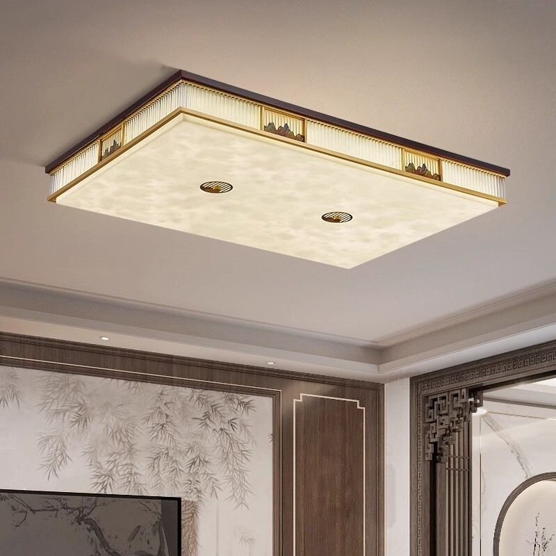 [Jiangshan] 2024 high-end new Chinese ceiling lamp marble living room lamp Zen square bedroom Chinese style