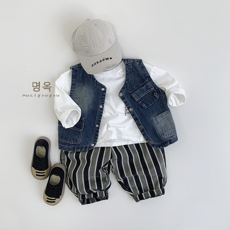 Niños otoño nuevo estilo coreano retro chaleco denim hombre y mujer ocio de hombro de los niños de mediana edad chaleco de moda