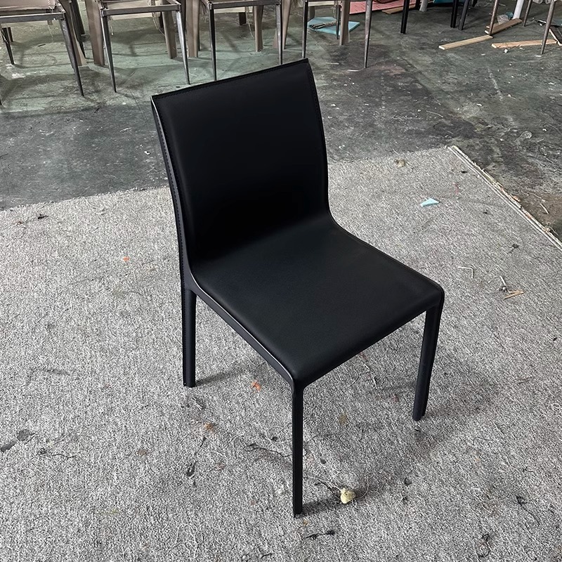 意式马鞍皮餐椅现代轻奢家用餐厅靠背椅酒店书房洽谈样板设计师椅|undefined