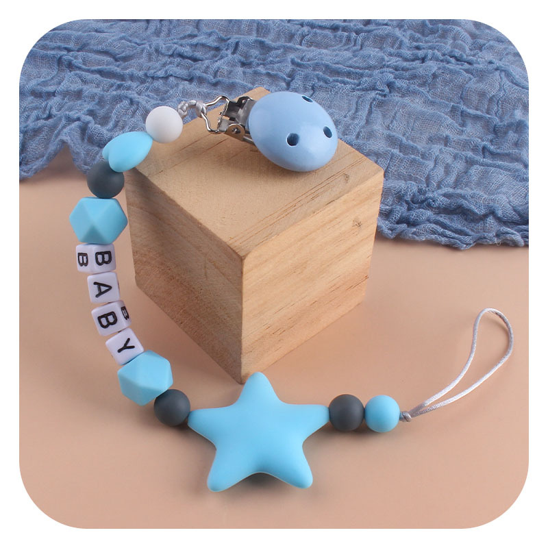 DIY amor creativo silicona Big Star nombre del bebé estrella de cinco puntas mordedor chupete Cadena de juguete