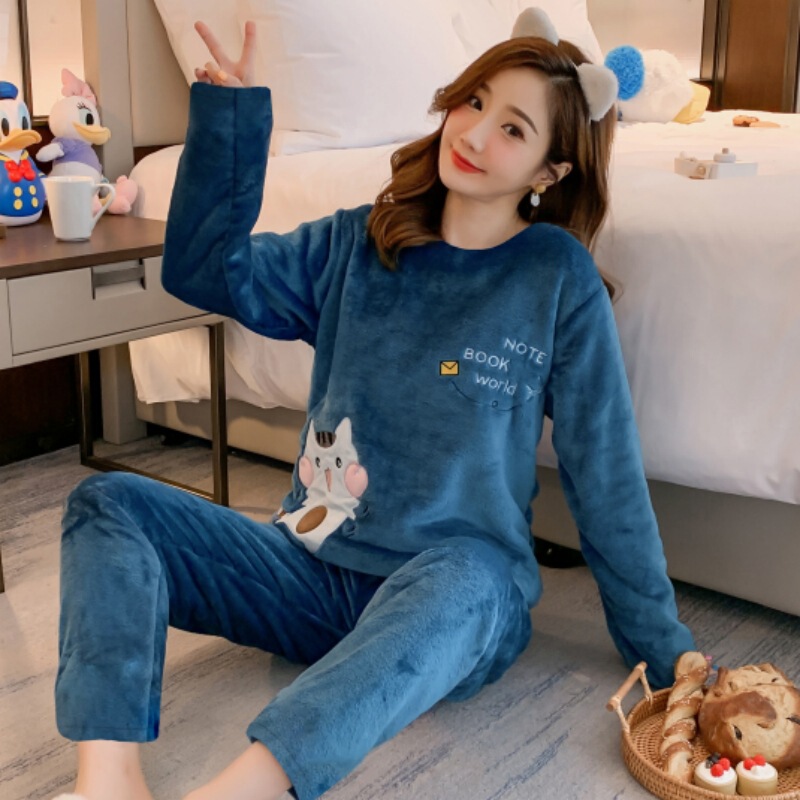 Winter Coral Fleece Pajamas Women's Autumn and Winter Long-sleeved Warm Thickened Fleece Plush Cute Flannel Home Suit Winter Coral Fleece Pajamas Women's Autumn and Winter Long-sleeved Warm Thickened Fleece Plush Cute Flannel Home Suit